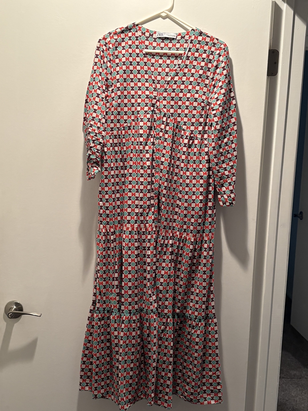 Zara Red and Teal Geometric Maxi Dress